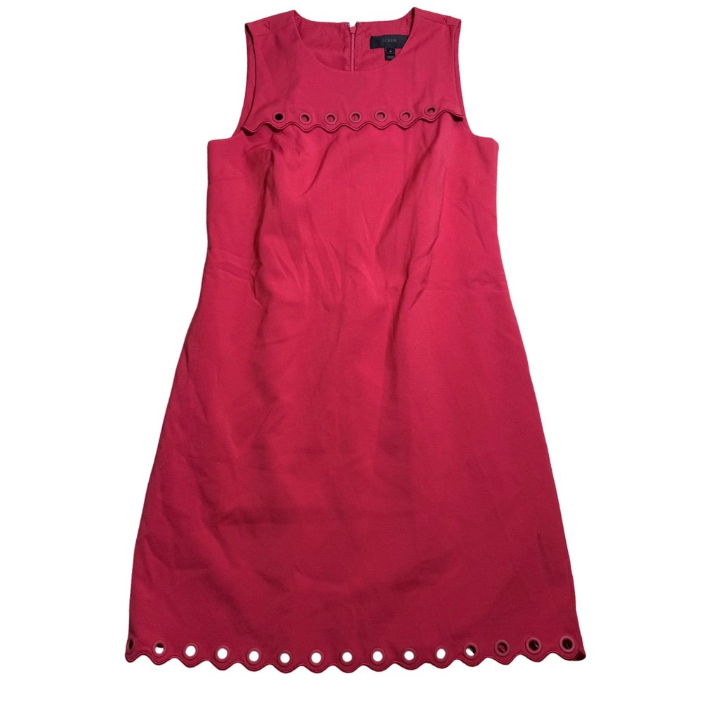 J.Crew Red Scalloped Grommet Eyelet Shift Dress Sleeveless Size 4 G1163